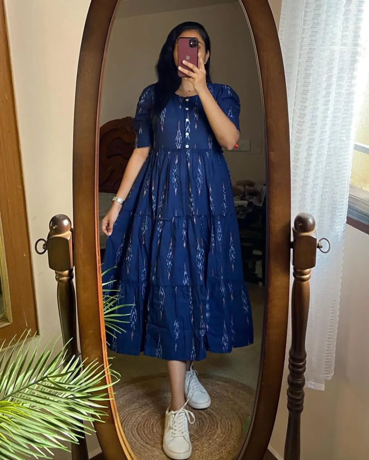 Soch Kurta Blue Ikat Cotton Flair Middy Gown For Women