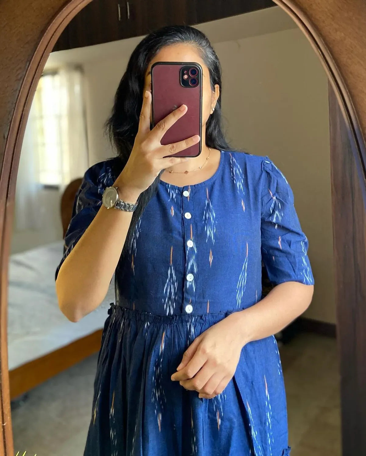 Soch Kurta Blue Ikat Cotton Flair Middy Gown For Women