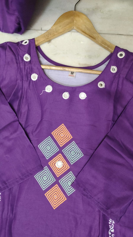 Vibrant Purple Printed Cotton Suit Set with Dupatta