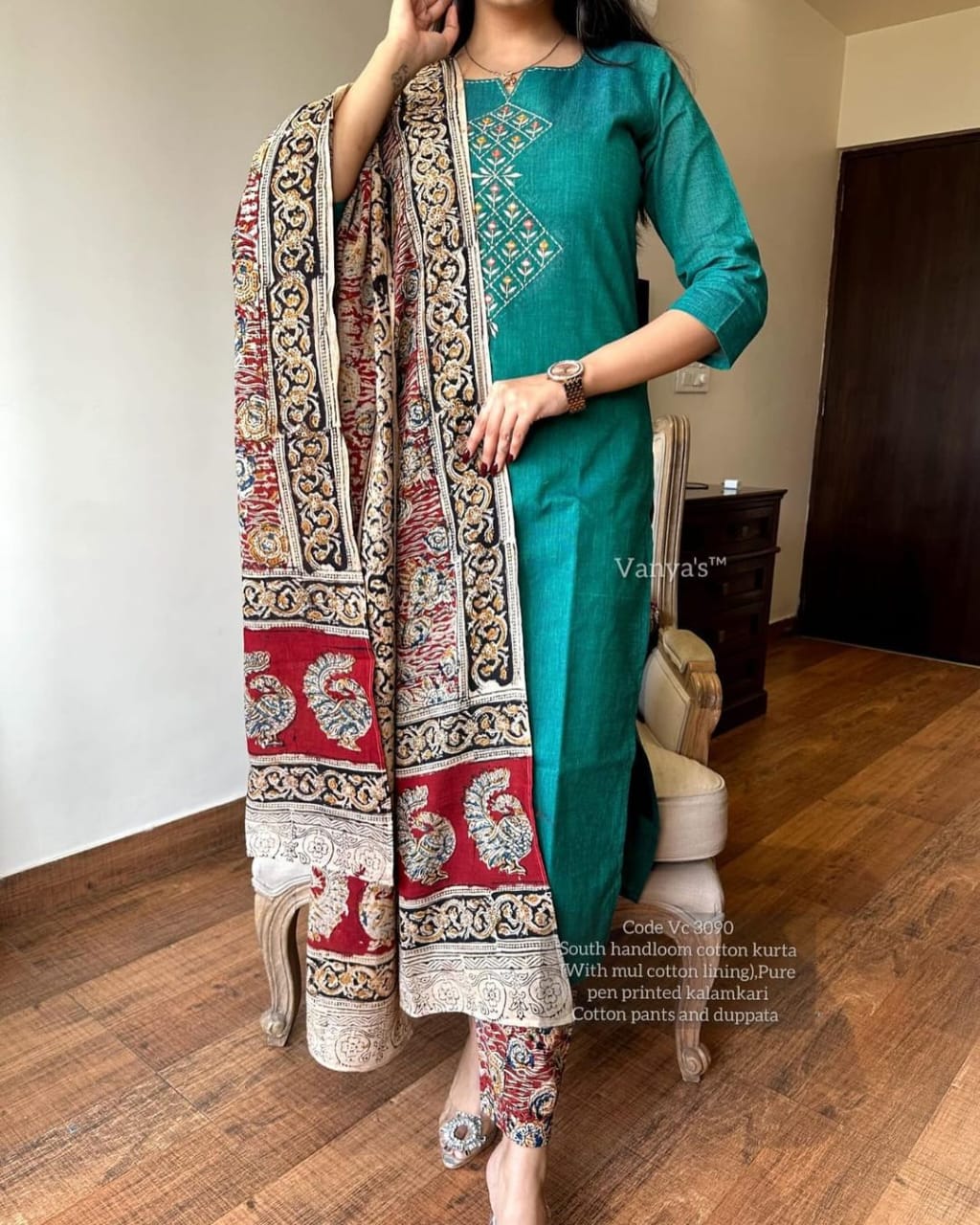 Soch Pure Handloom South Cotton Hand Printed Chitrkari Dupatta And Pant