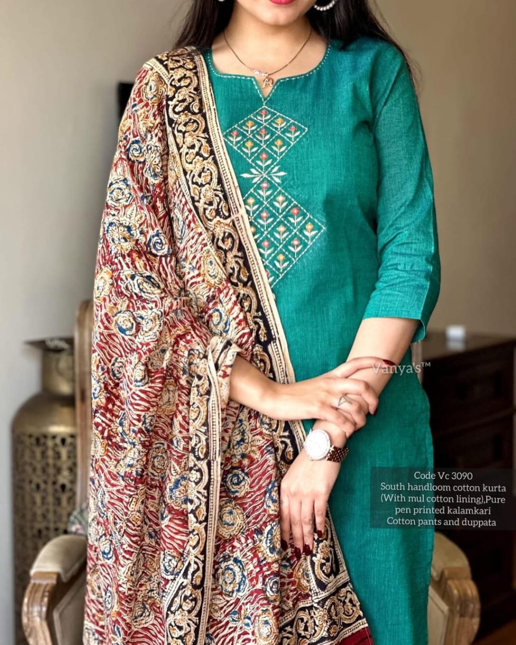 Soch Pure Handloom South Cotton Hand Printed Chitrkari Dupatta And Pant