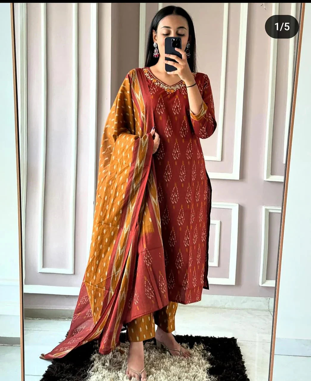Soch Ikkat Print with Kurti pant & dupatta set For Women