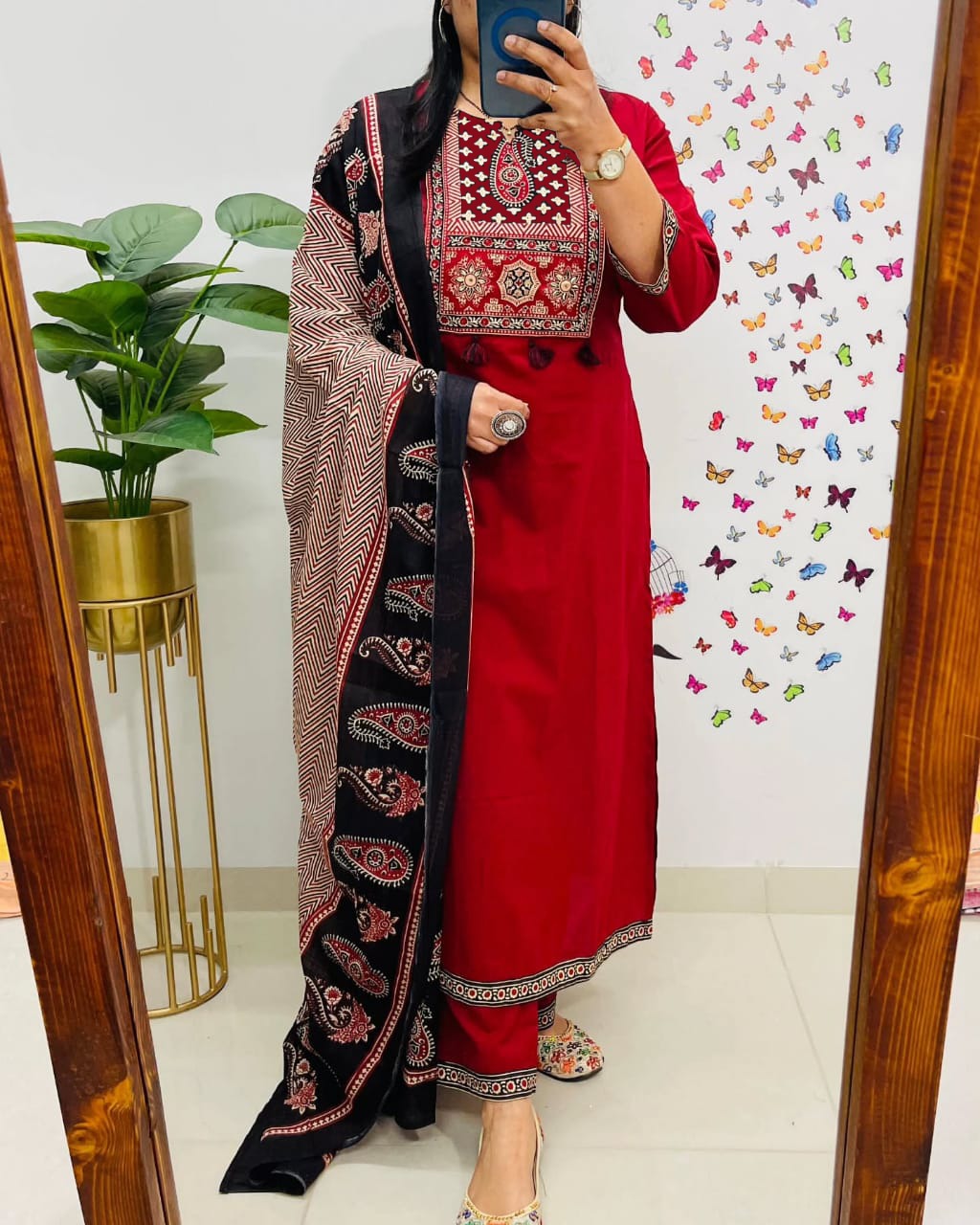 Soch Traditional Red Kurta Set with Ajrak Dupatta