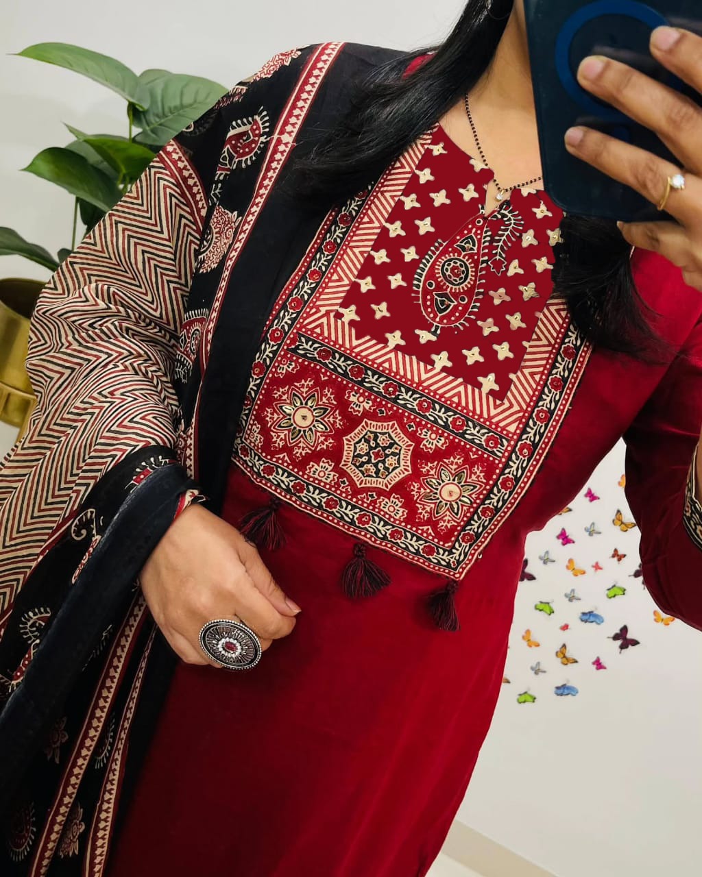 Soch Traditional Red Kurta Set with Ajrak Dupatta