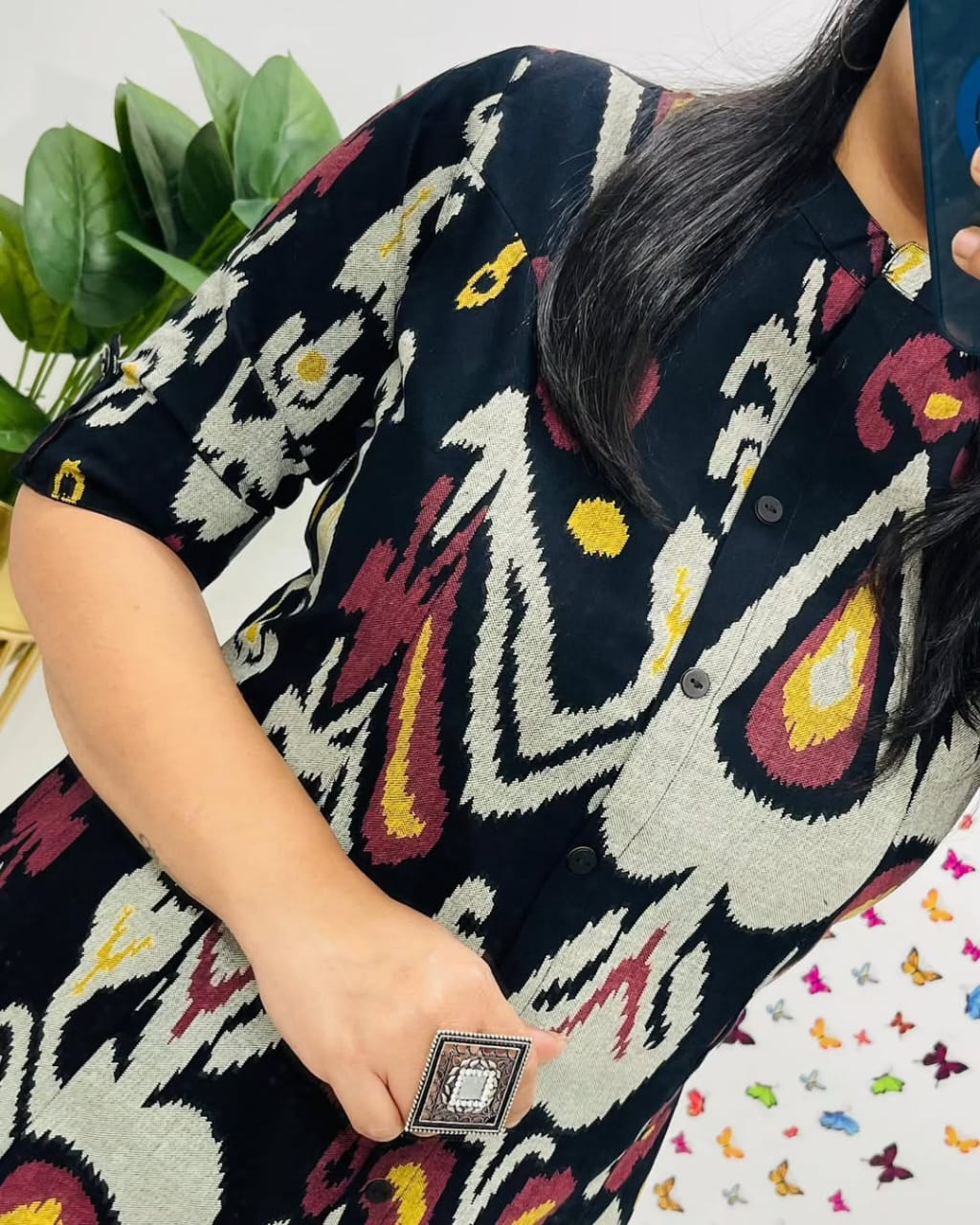 Soch Contemporary Ikat-Printed Black Cotton Kurta Set