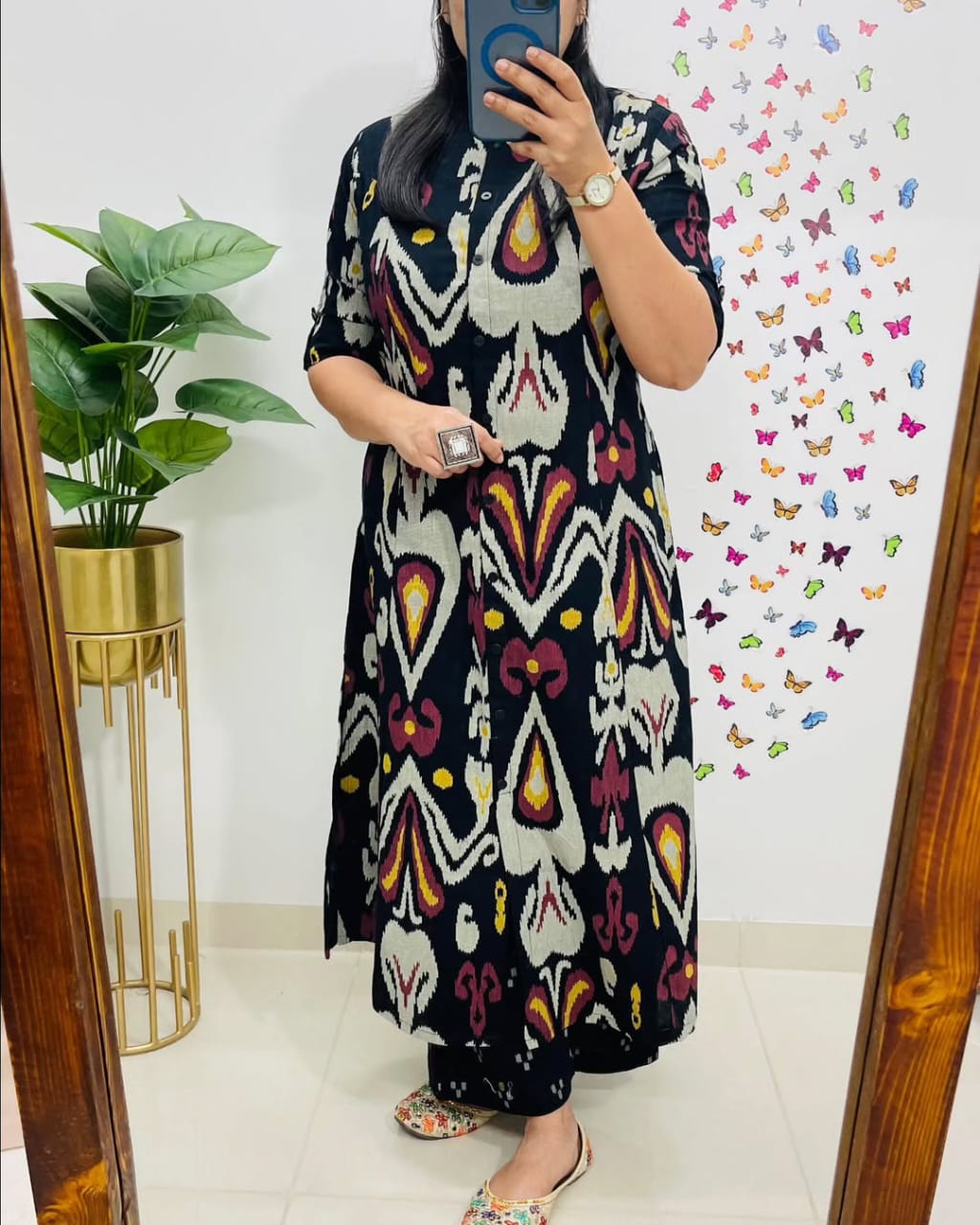 Soch Contemporary Ikat-Printed Black Cotton Kurta Set