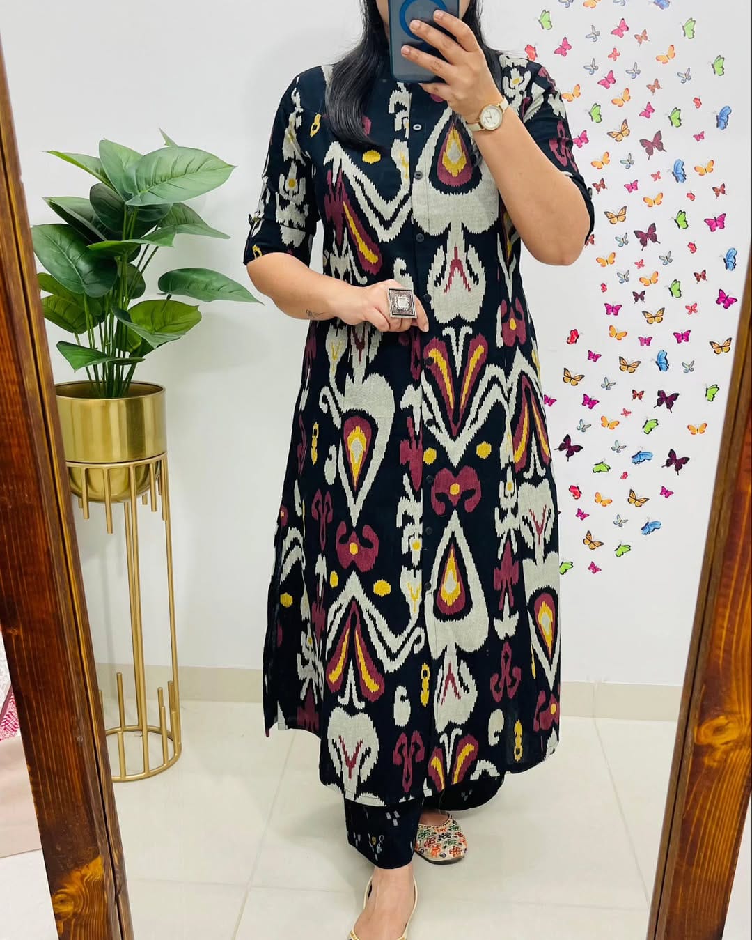 Soch Contemporary Ikat-Printed Black Cotton Kurta Set
