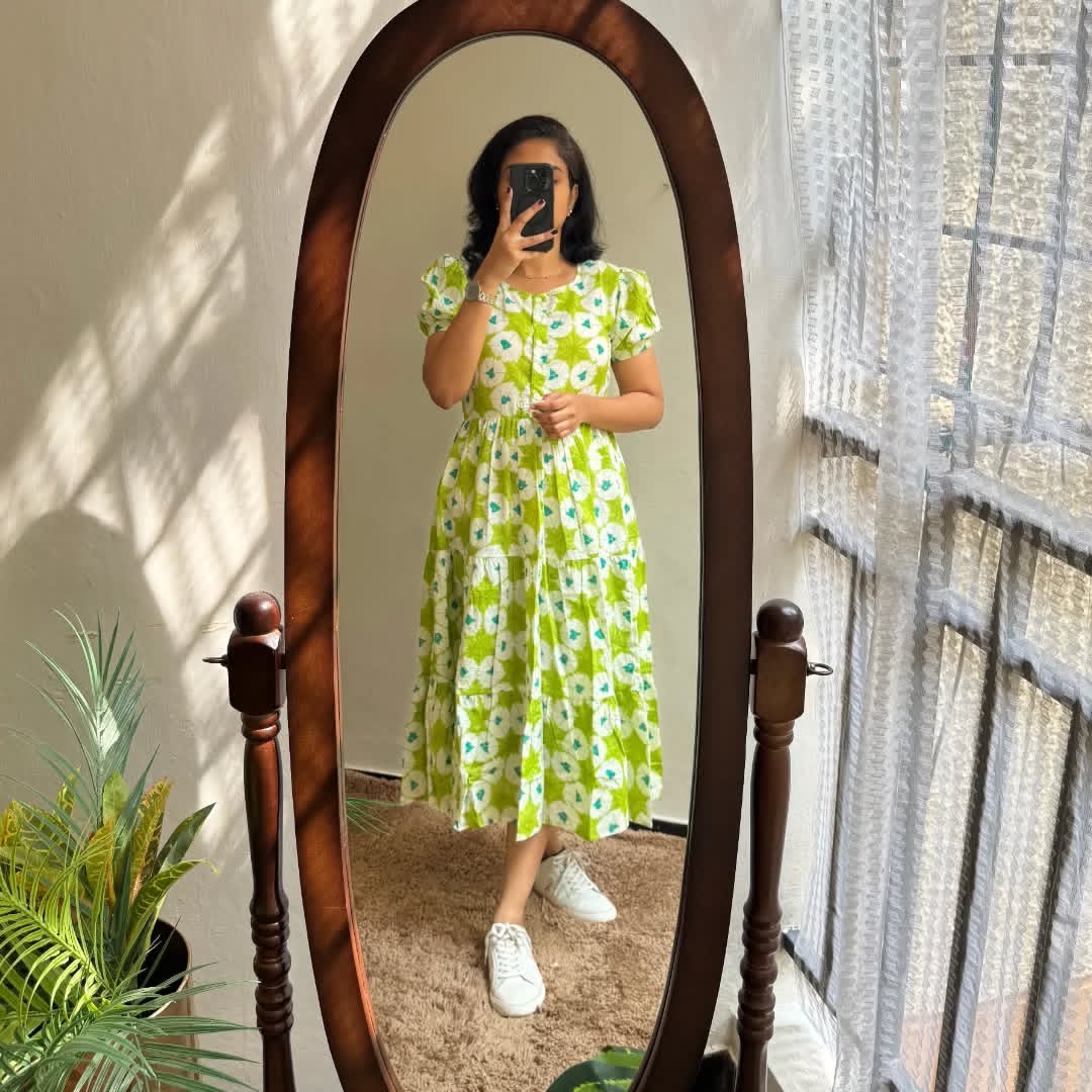 Soch Fresh Lime Green Floral Puff-Sleeve Midi Dress