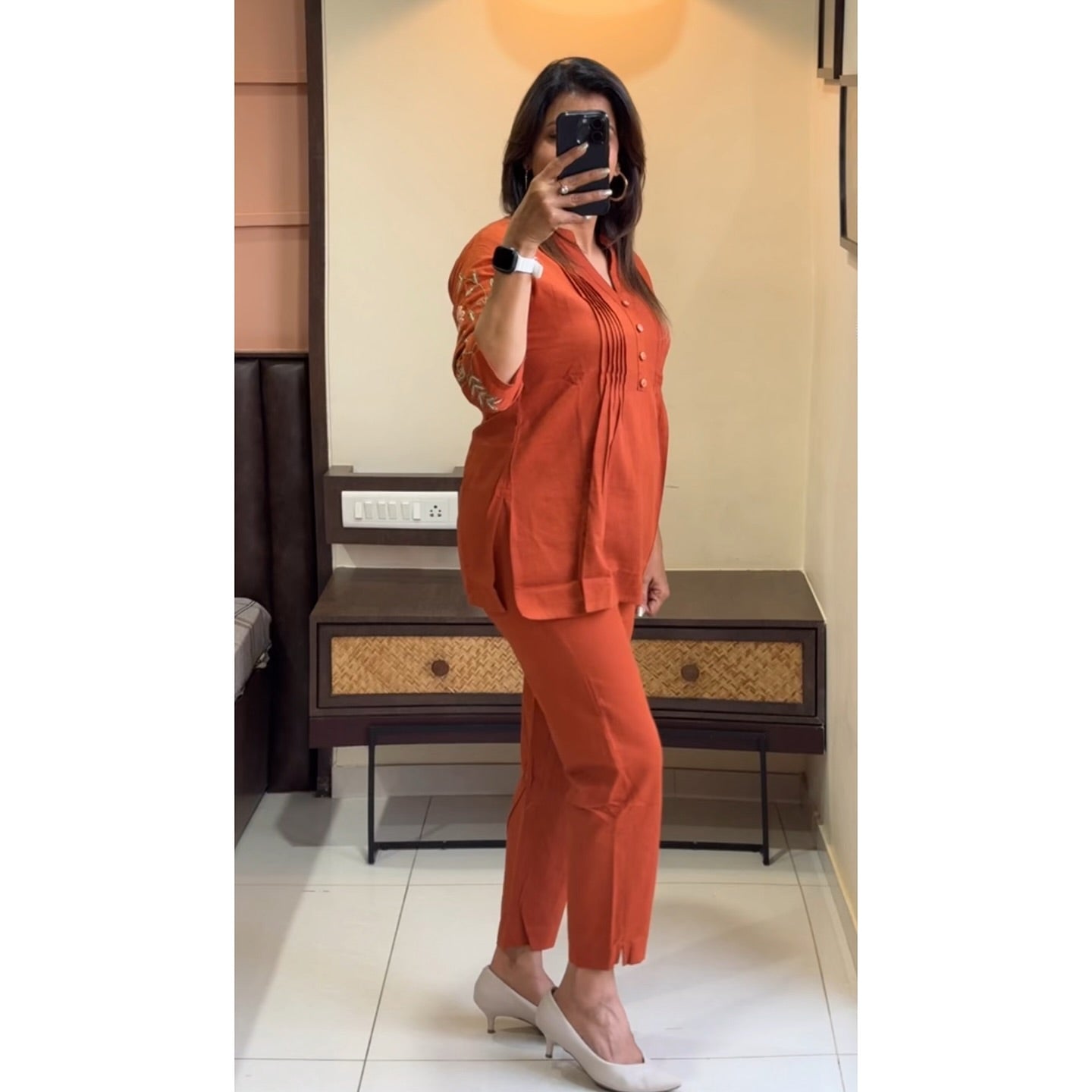 Soch Elegant Rust Orange Embroidered Cotton Co-Ord Set