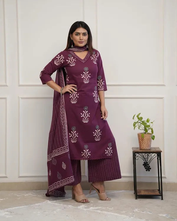 Soch Beautiful Pure Cotton Straight Kurti And Palazzo With Dupatta For Women