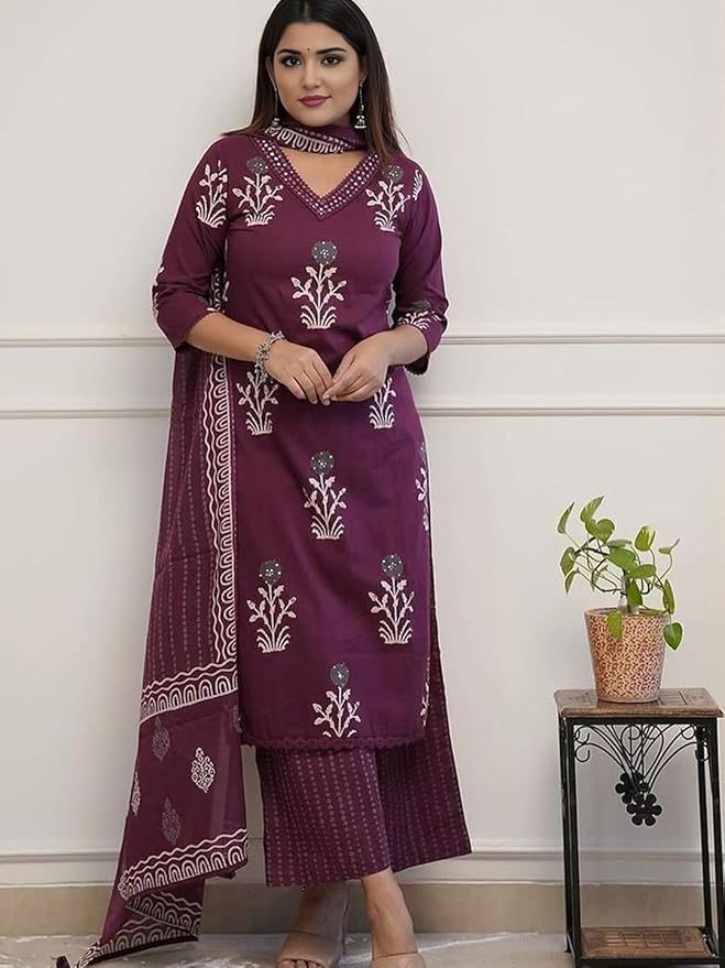 Soch Beautiful Pure Cotton  Straight Kurti And Palazzo With Dupatta For Women