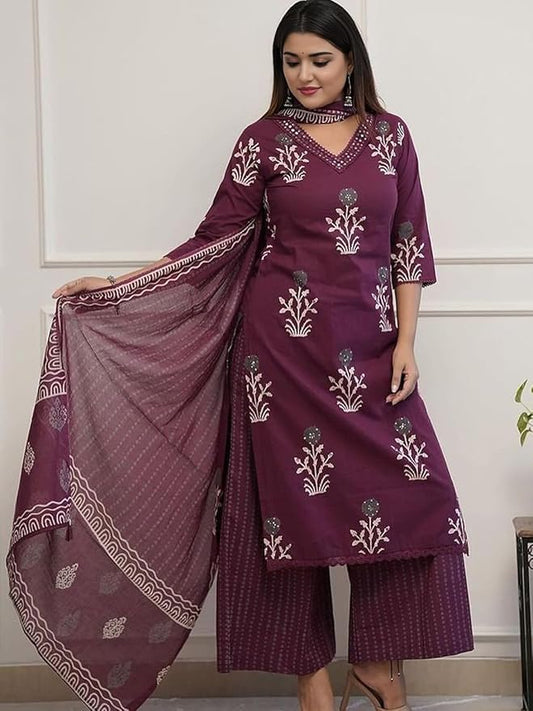 Soch Beautiful Pure Cotton  Straight Kurti And Palazzo With Dupatta For Women