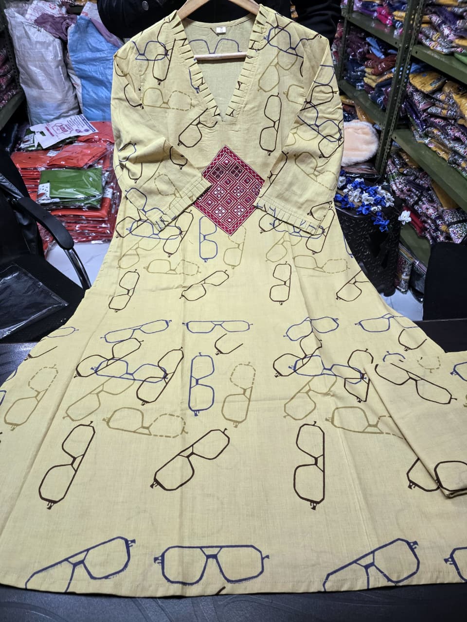 Beige Printed Cotton Kurti Palazzo Set for Women