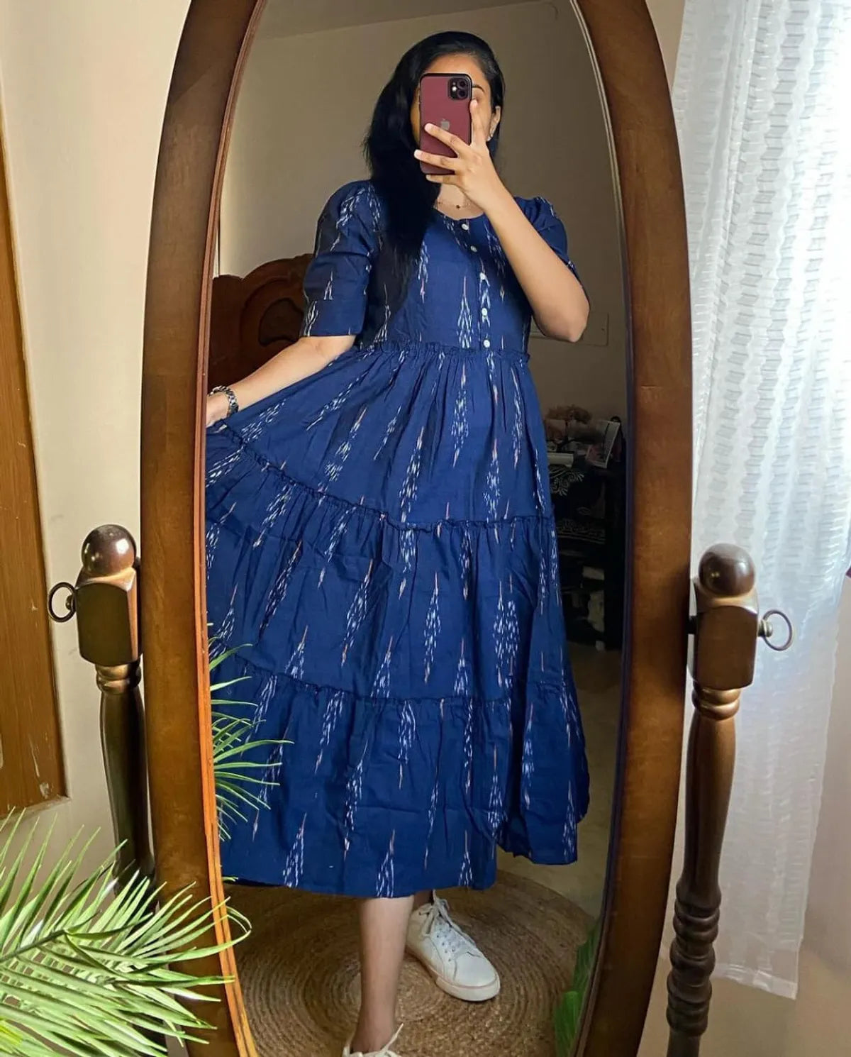 Soch Kurta Blue Ikat Cotton Flair Middy Gown For Women