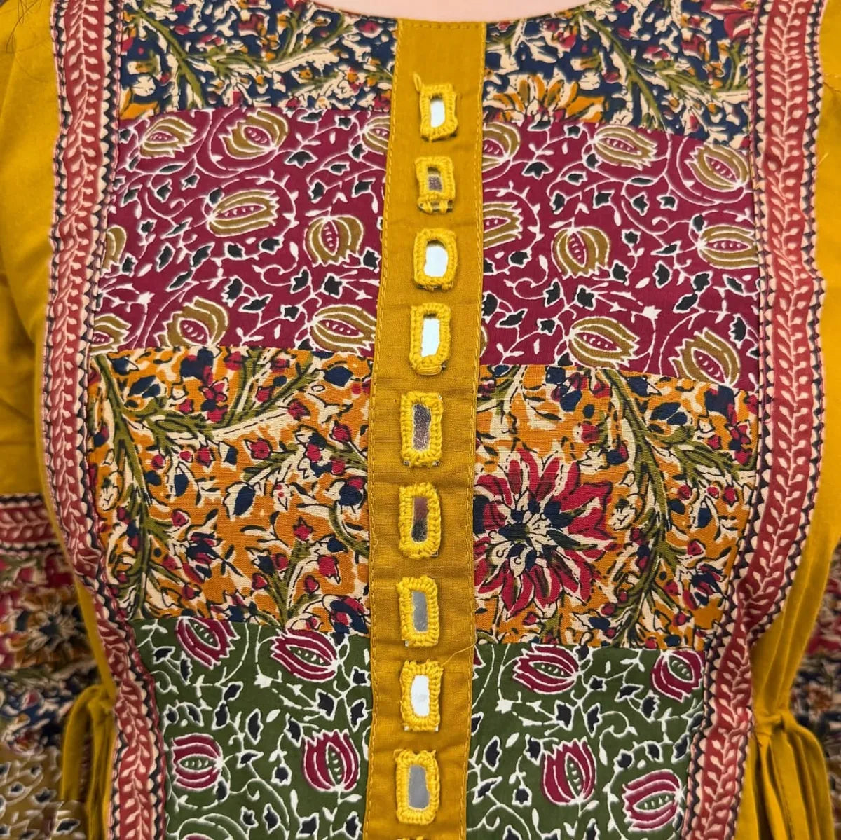 Women’s Mustard Yellow Cotton Anarkali Kurta with Embroidered Yoke