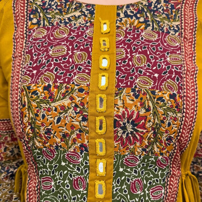 Women’s Mustard Yellow Cotton Anarkali Kurta with Embroidered Yoke