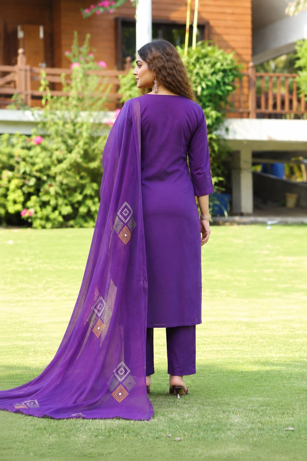 Vibrant Purple Printed Cotton Suit Set with Dupatta