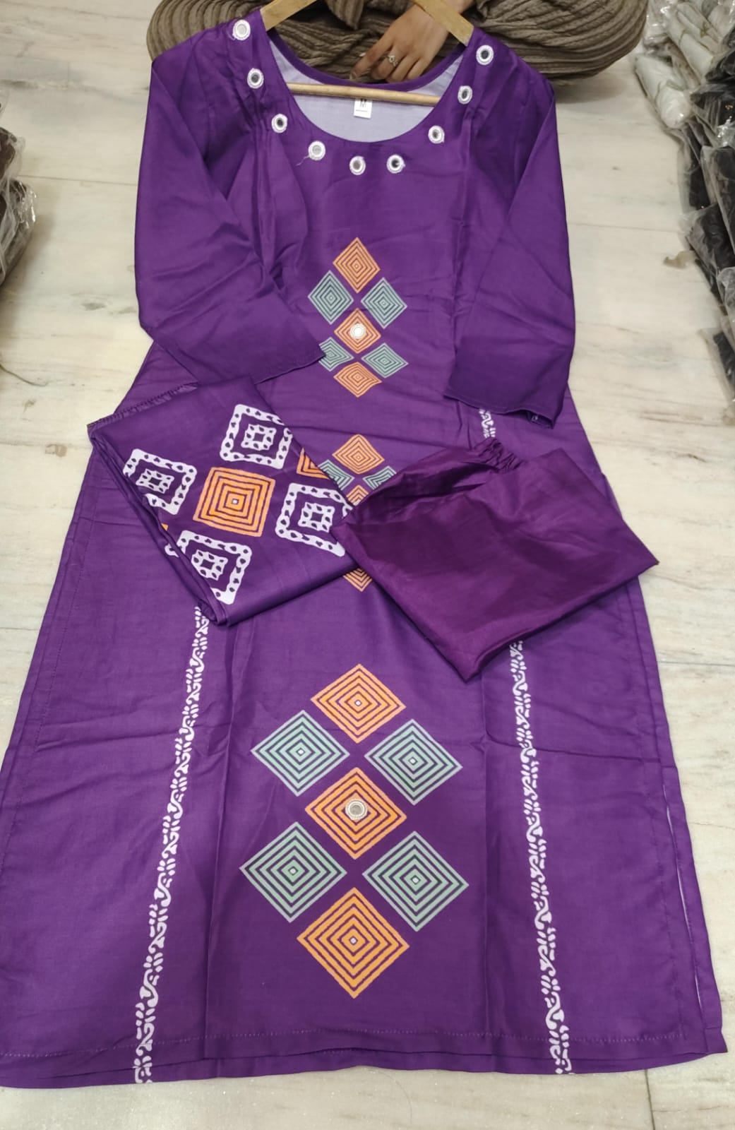 Vibrant Purple Printed Cotton Suit Set with Dupatta