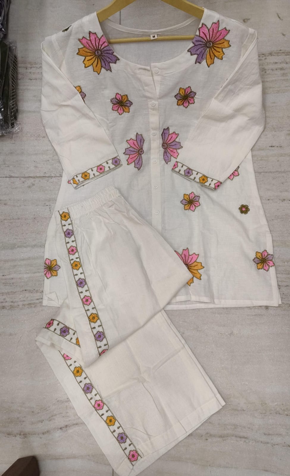 Off-White Floral Embroidered Co-Ord Set