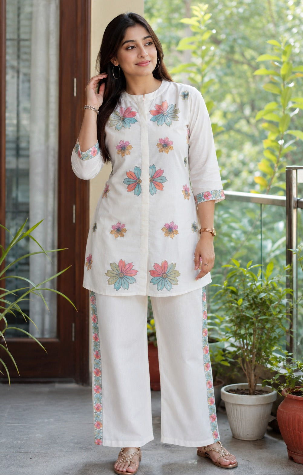 Off-White Floral Embroidered Co-Ord Set
