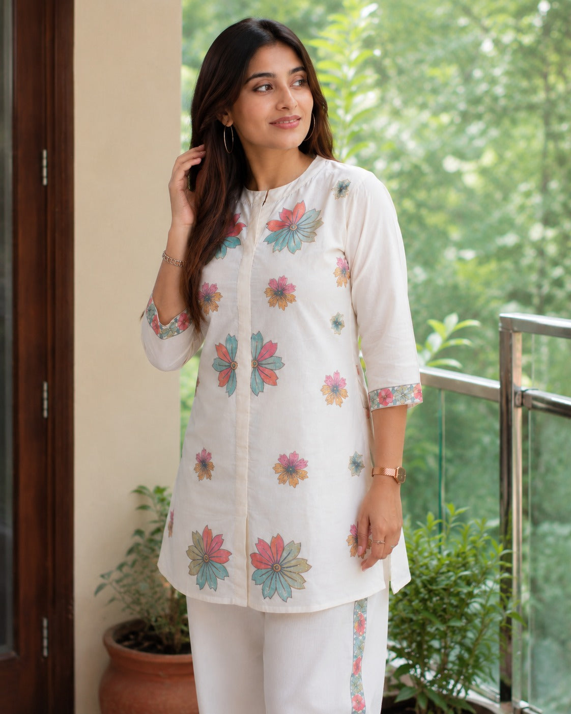 Off-White Floral Embroidered Co-Ord Set