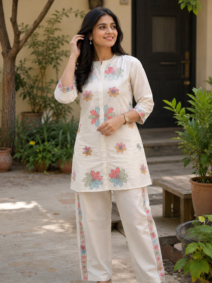 Off-White Floral Embroidered Co-Ord Set