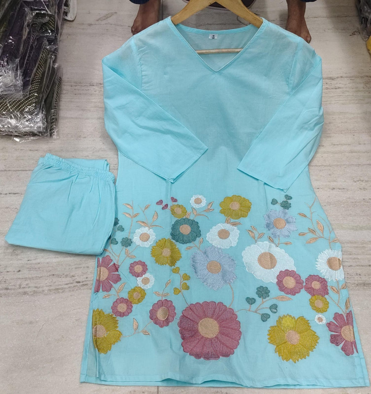 Mint Green Floral Embroidered Co-Ord Set