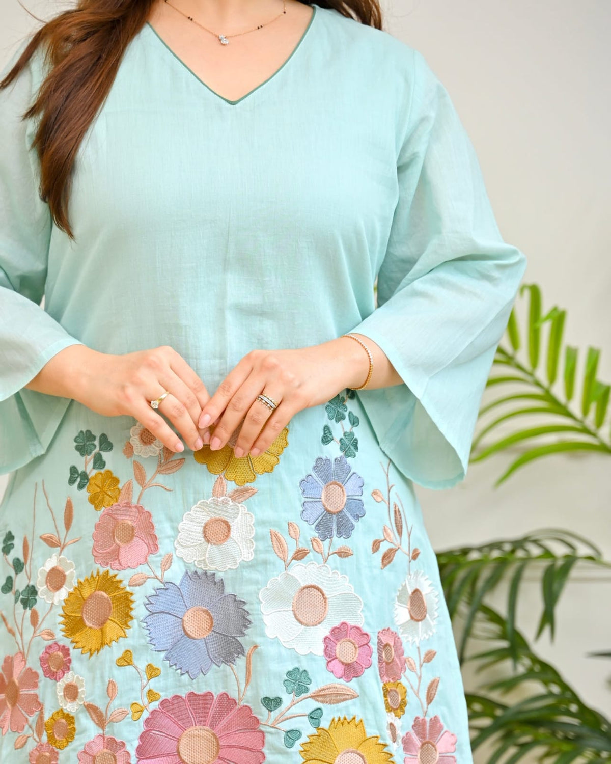 Mint Green Floral Embroidered Co-Ord Set