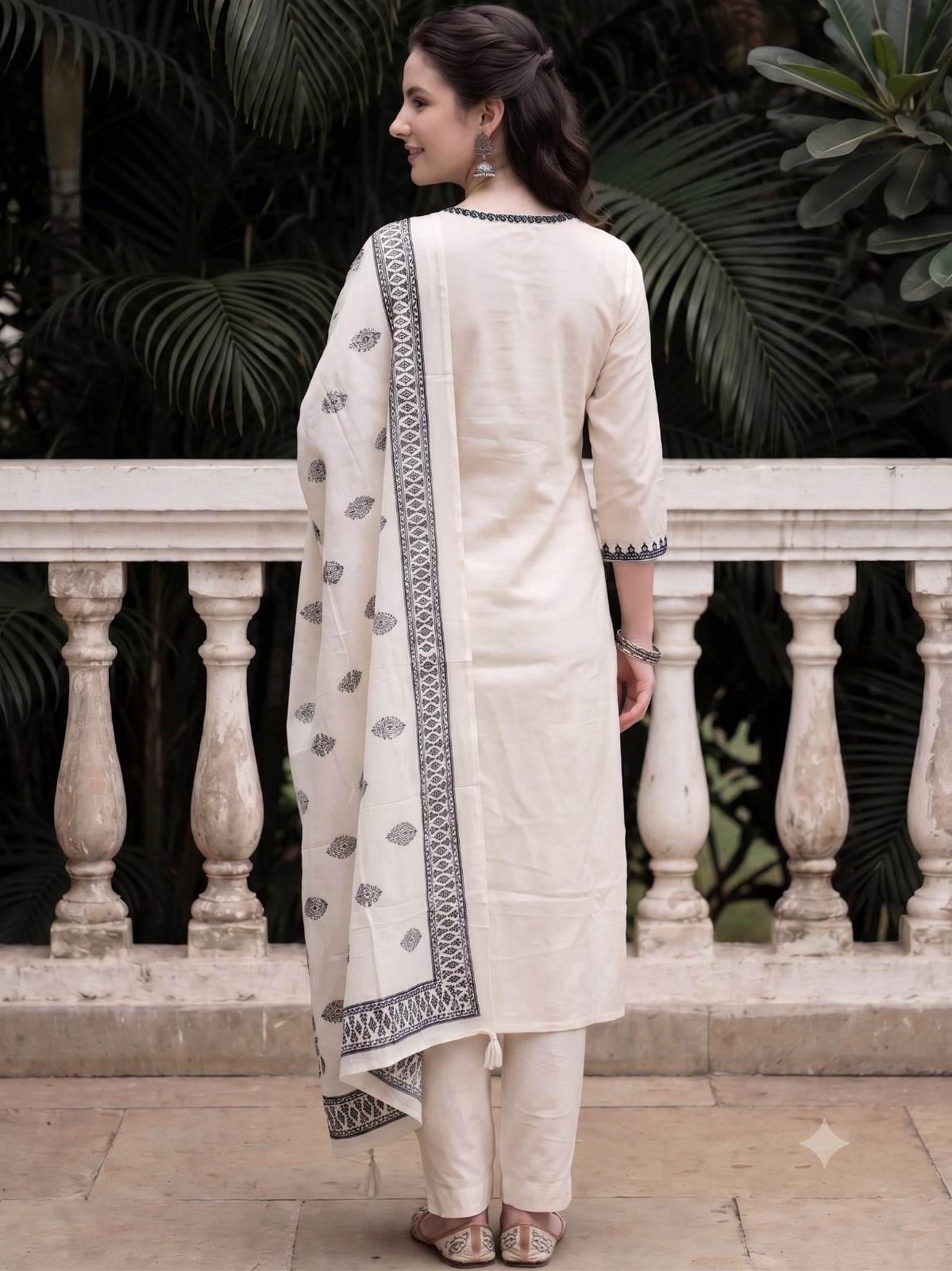 White Muslin Kurta Set with Black Embroidery