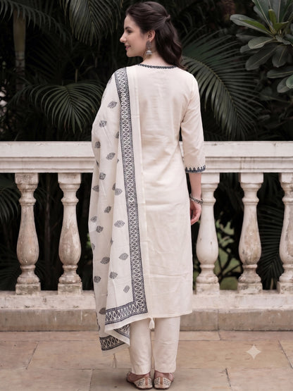 White Muslin Kurta Set with Black Embroidery