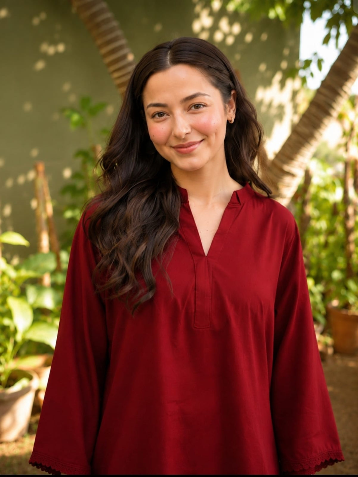 Maroon Cotton Co-Ord Set with Printed Palazzo Pants