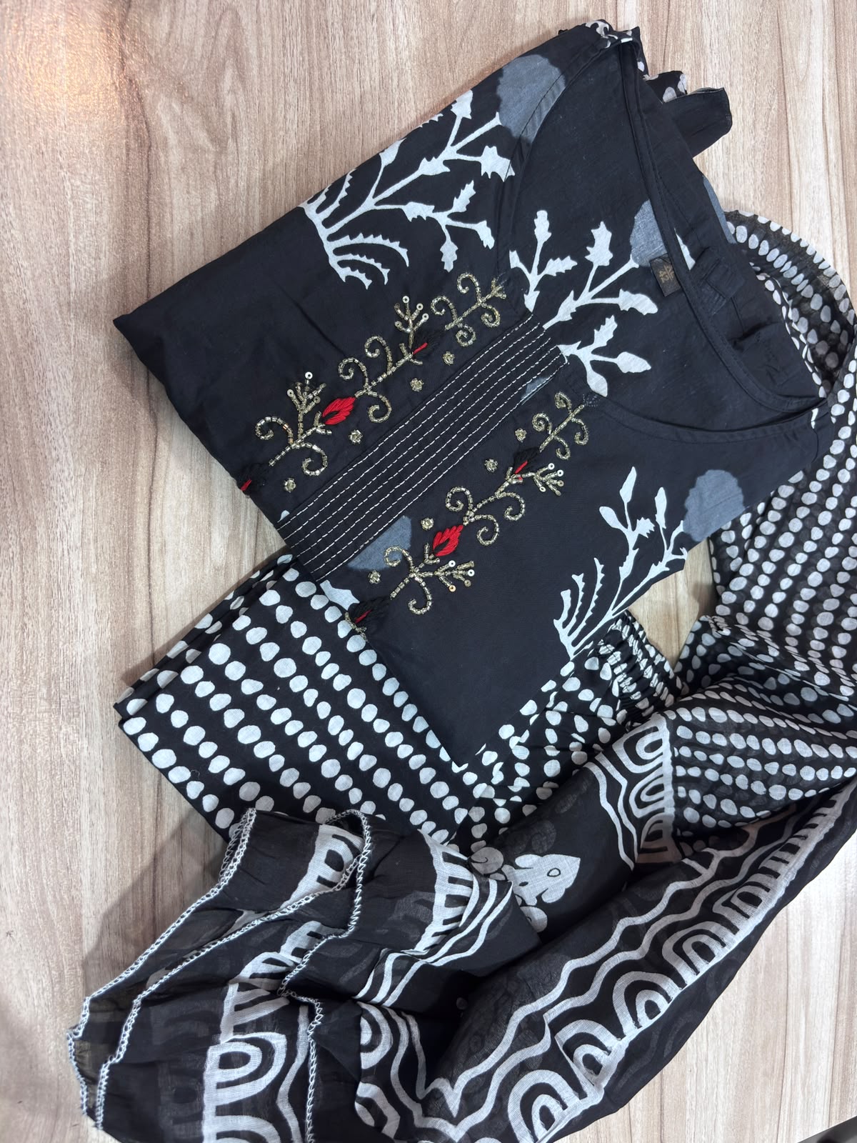 Blue Muslin Embroidered & Digital Print Kurta Set with Dupatta