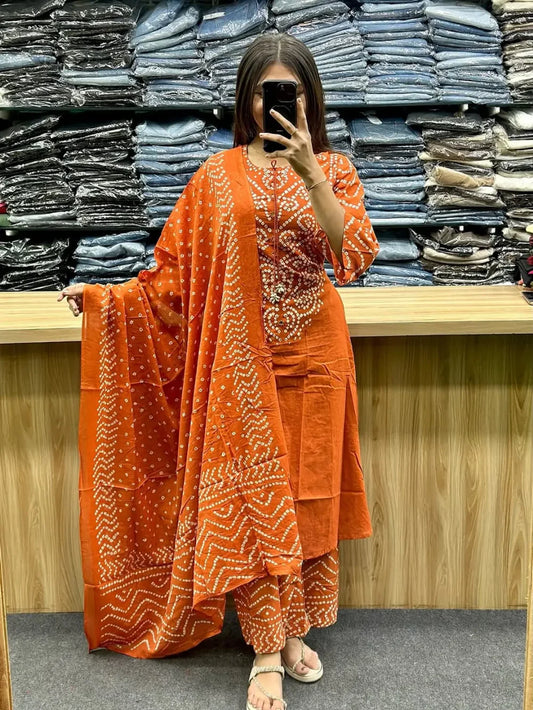 Orange Bandhani Print Kurta Set with Dupatta