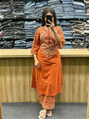 Orange Bandhani Print Kurta Set with Dupatta