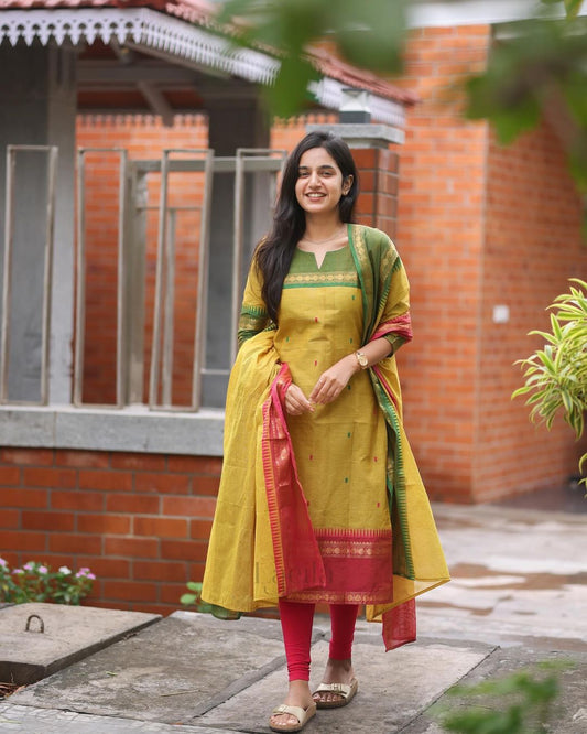 Soch Elegant Kanchi Cotton Suit Set With Jaquard Dupatta For Women