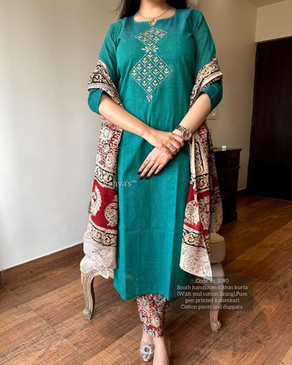 Soch Pure Handloom South Cotton Hand Printed Chitrkari Dupatta And Pant