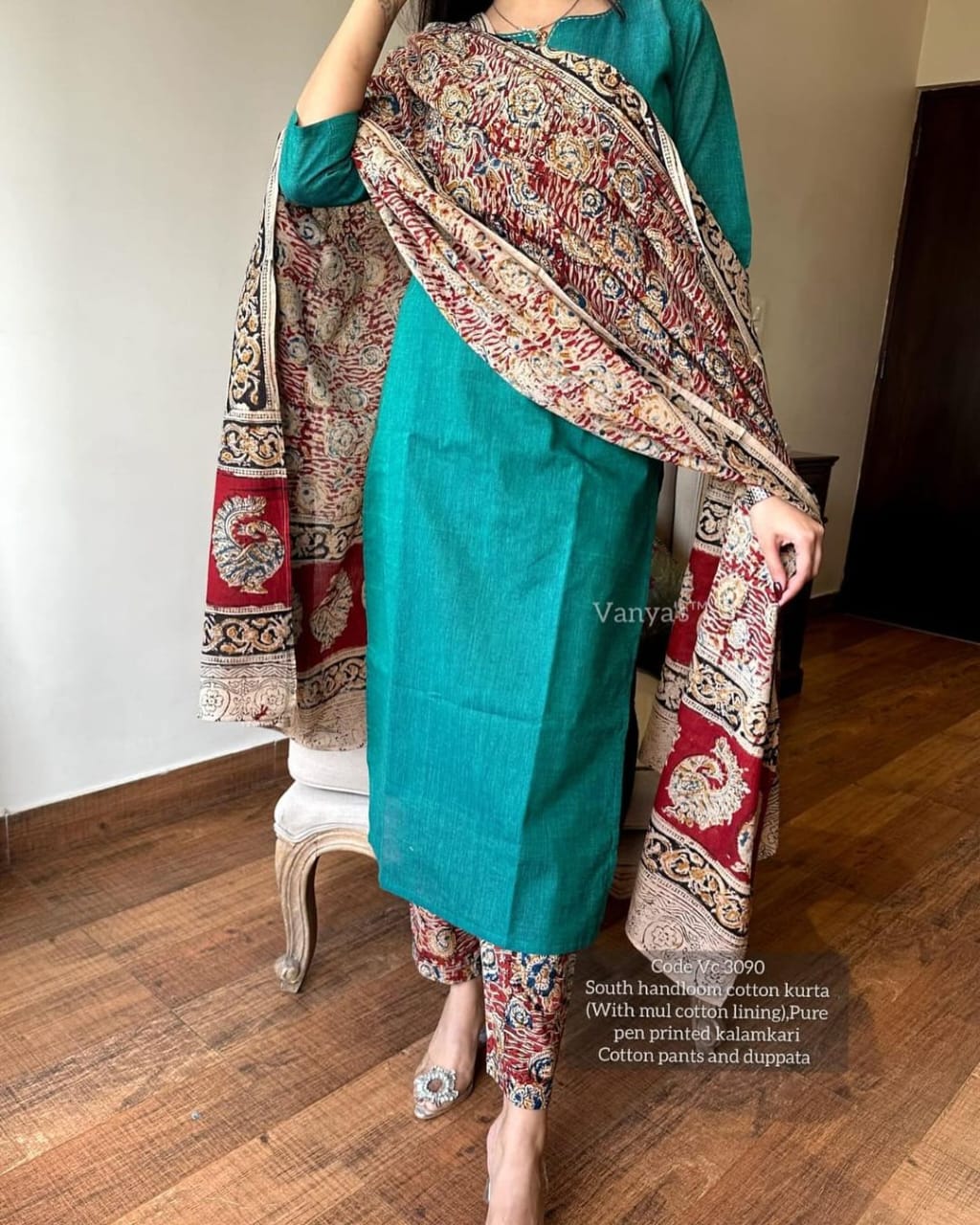 Soch Pure Handloom South Cotton Hand Printed Chitrkari Dupatta And Pant