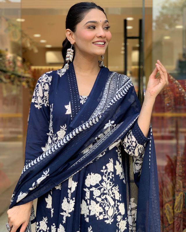Soch Women Cotton Blue Kurta Pant and Dupatta set