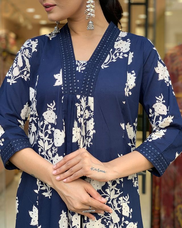 Soch Women Cotton Blue Kurta Pant and Dupatta set