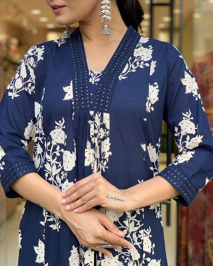 Soch Women Cotton Blue Kurta Pant and Dupatta set