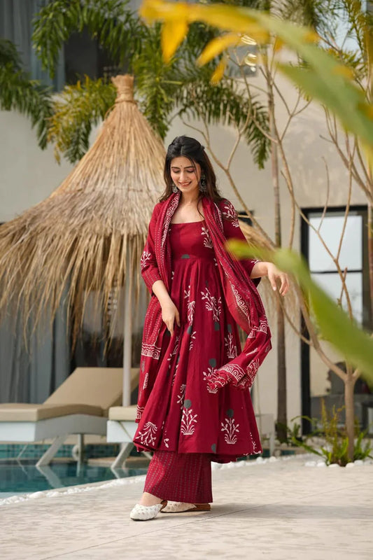 Soch Anarkali Discharge Print cotton Kurta set