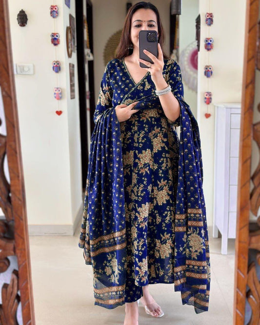 Soch Anarkali Kurta set with Angrakha Style For Women( Blue )