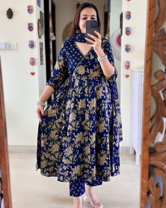 Soch Anarkali Kurta set with Angrakha Style For Women( Blue )