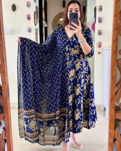 Soch Anarkali Kurta set with Angrakha Style For Women( Blue )