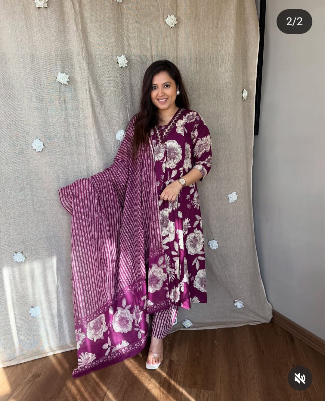 Soch Printed Cotton Anarkali Kurti With Plazo And Mulmul Dupatta