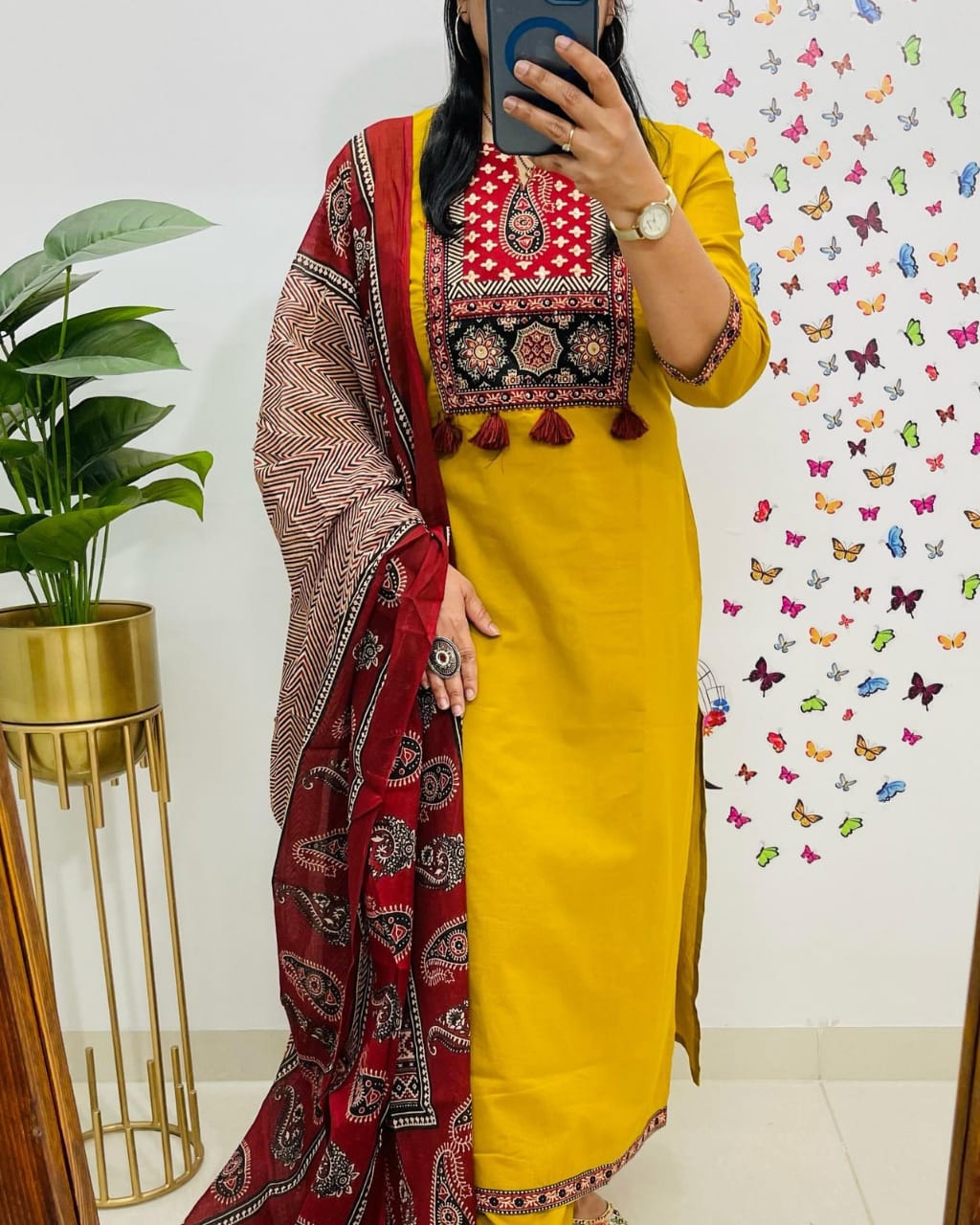 Soch Traditional Mustard Yellow Kurta Set with Ajrak Dupatta