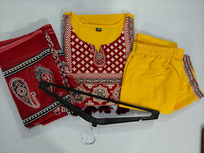 Soch Traditional Mustard Yellow Kurta Set with Ajrak Dupatta