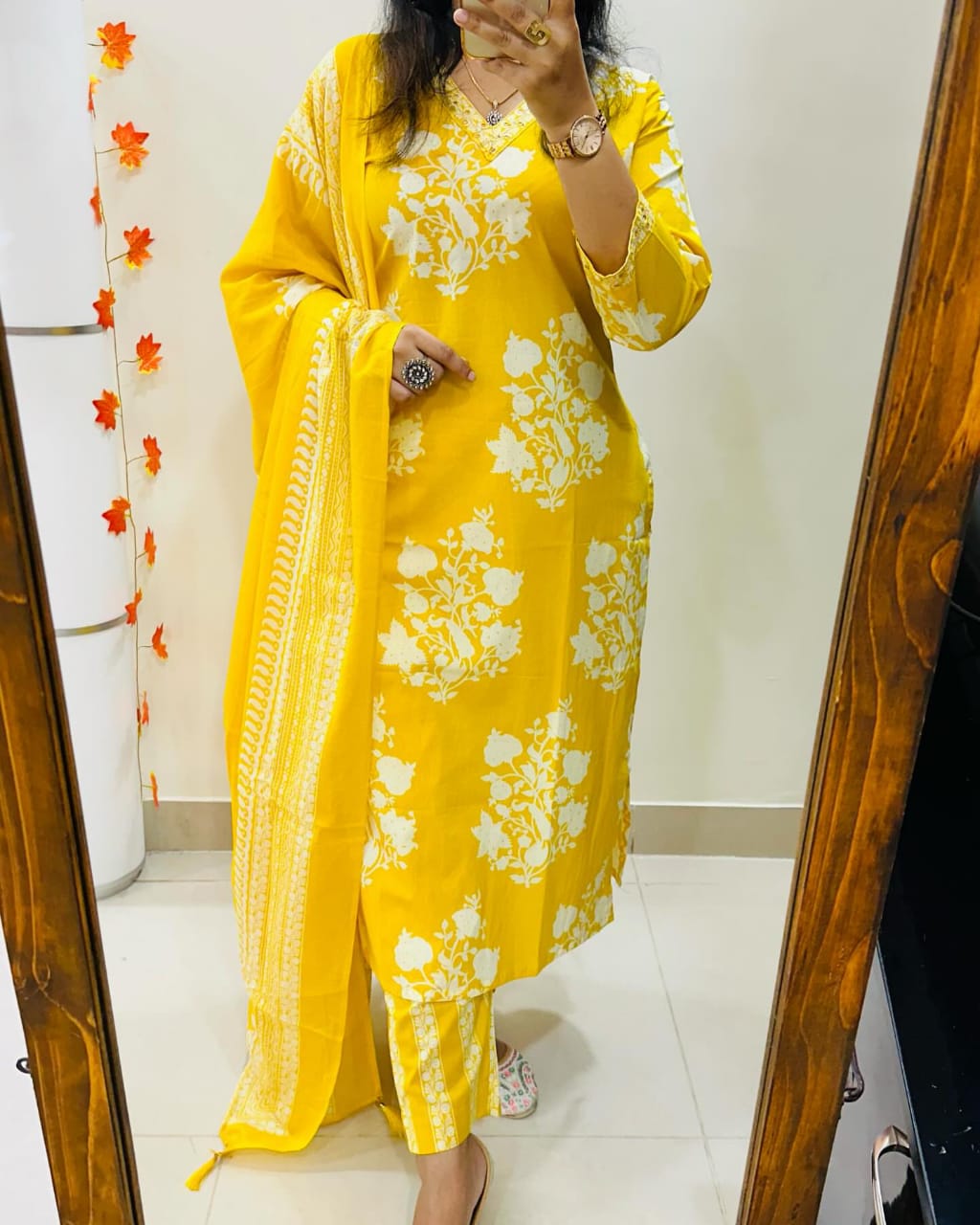 Soch Radiant Yellow Ethnic Ensemble with White Floral Embroidery