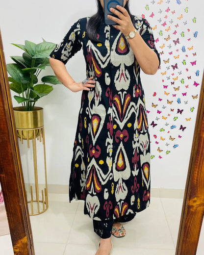 Soch Contemporary Ikat-Printed Black Cotton Kurta Set