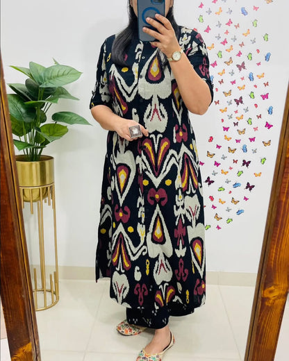 Soch Contemporary Ikat-Printed Black Cotton Kurta Set